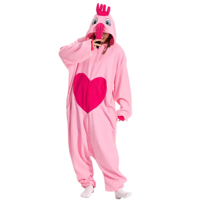 성인 할로윈 Onesie 핑크 만화 플라밍고 잠옷 여성용 동물 Kigurumi 잠옷 Homewear 코스프레 파티 의상