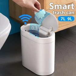 Automatic Sensor Trash Can with lid 7L 9L Waterproof Narrow Bathroom Trash Can Kitchen Garbage Bin Office Wastebasket Dustbin