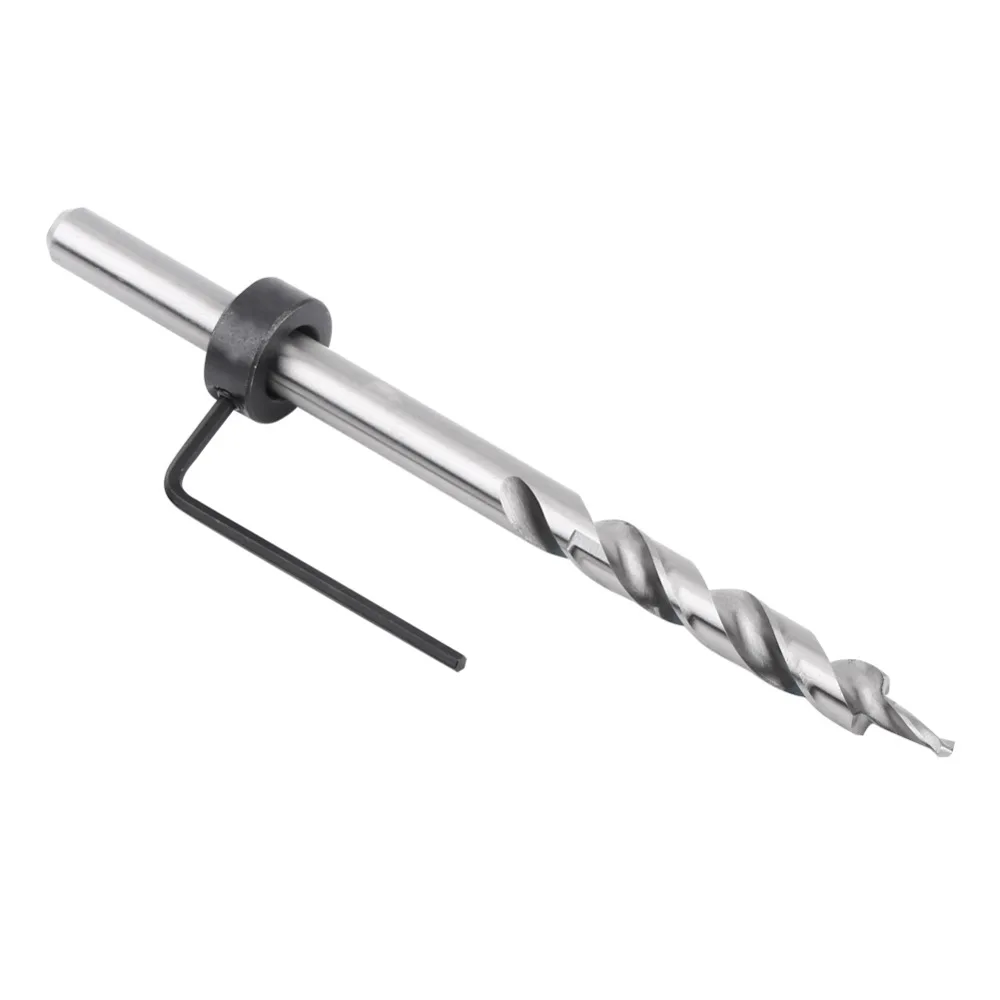 

3/8 Inch Diameter Lip And Spur Drill Bit Round Shank Adjustable Depth Stop Step Drill Bit 6.7 Inch Length Depth Stop Collar