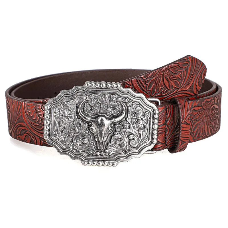Western Cowboy-Stil Vintage Casual Gürtel - Geschnitzte Ochsenkopf-Schnalle & Bohemian-Print, Perfekt für Tägliche Pendler- und Dating-Outfits – Detail 5