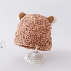 Cartoon Baby Plush Beanie Cap Autumn Winter Warm Infant Knitted Hat with Ears Cute Solid Kids Boys Girls Ear Protection Bonnet