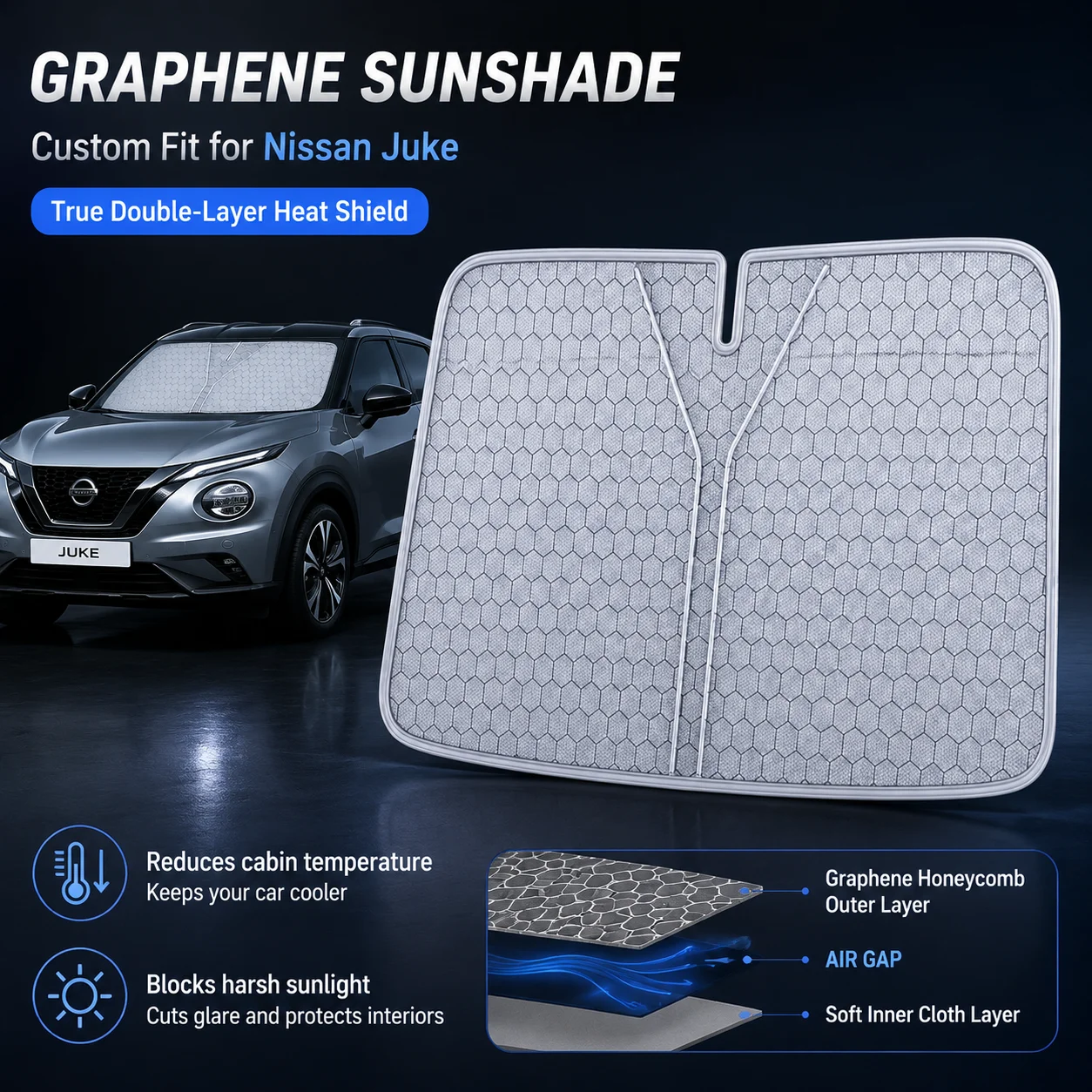 For Nissan Juke Graphene Windshield Sunshade Custom Fit Car Sunshade