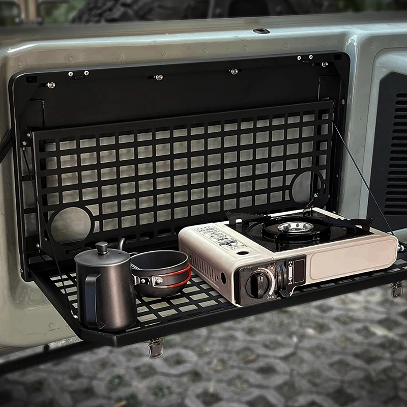 

2-Tier Tailgate Table Rear Foldable Storage Cargo Rack Outdoor Camping Desk for Jeep Auxiliary Equipment