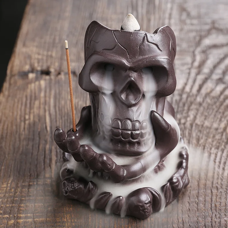 

sand bergamot backflow incense burner creative skull head waterfall backflow aromatherapy burner ornamental home ornament