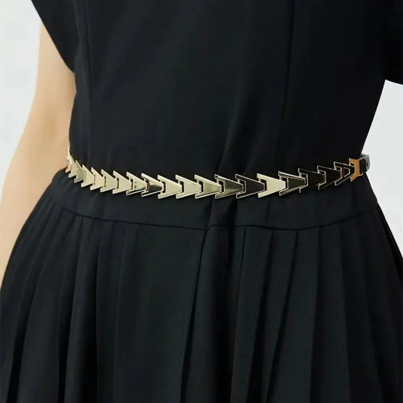 2024 New Fashion Metal Waist Chain Belts For Women Fishbone Chain Strap Rope Female Fine Waistband Dress Shirt Decoratio