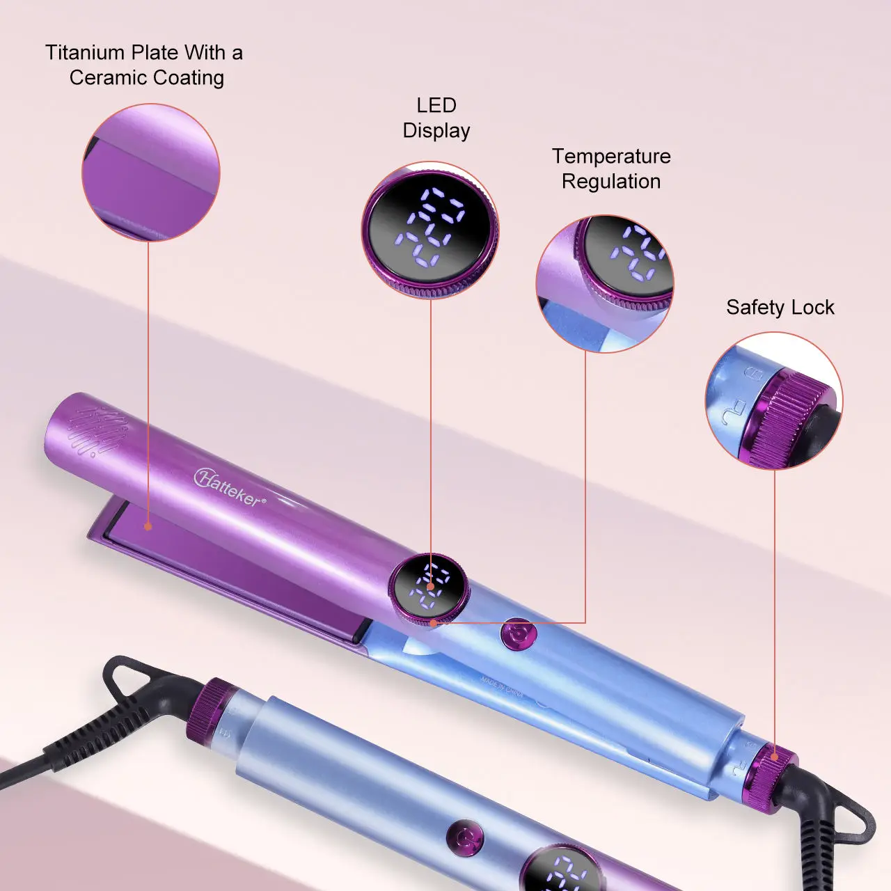 Professional Flat Iron Fast Heating Hair Straightener Brush Mini Styling Machine with LED Display view 2