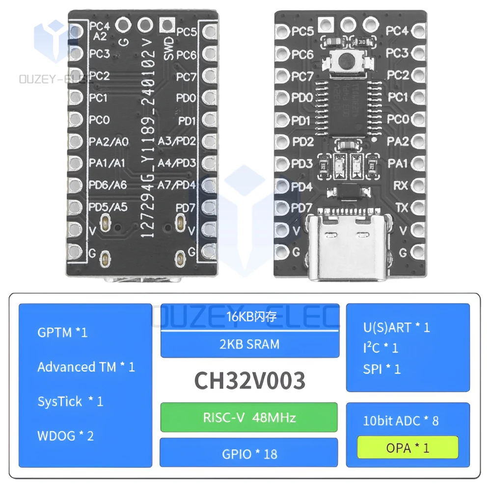 10 UNIDS CH32V003F4P6 Tablero de Base Placa de Desarrollo Del Módulo Del Microcontrolador RISC-V Procesador 2KB SRAM 16KB Interfaz de TYPE-C Flash