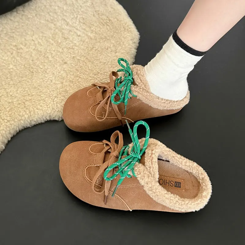 ฝาครอบToeรองเท้าผู้หญิง 2024 รองเท้าแตะหญิงFur Flip Flopsฤดูหนาวรองเท้าใหม่Plush Retroสไลด์รองเท้าToeผู้หญิงฤดูหนาวSl