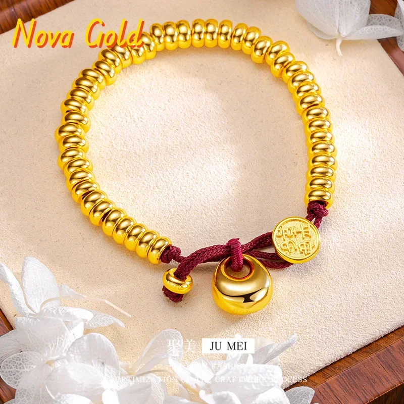 

NovaGlod 9999 high-quality ancient abacus beads and small fat blessing red rope 24K real gold bracelet women's bracelet bracel