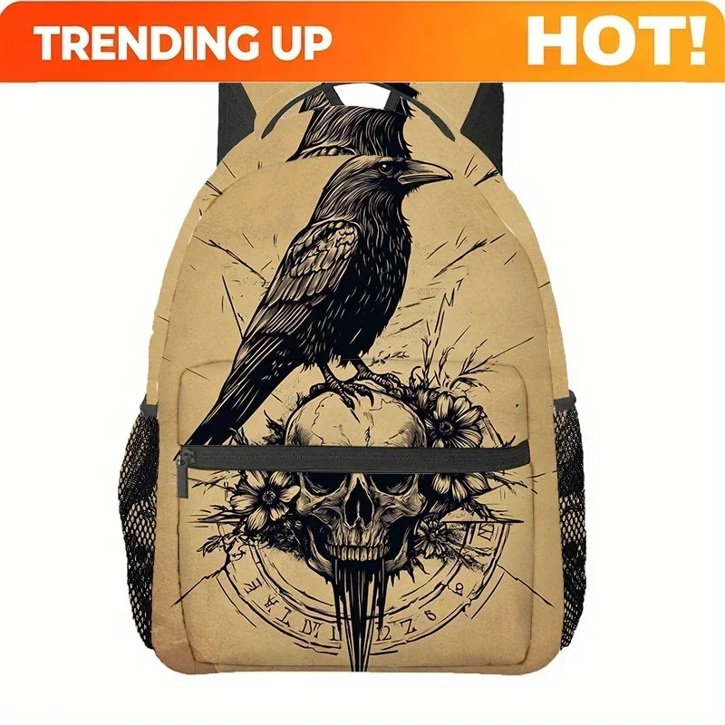 Custom Bag Crow Skull_1 Backpacks, Travel Hiking Backpacks, Computer Backpacks, Comfortable And Lightweight, Suitable
