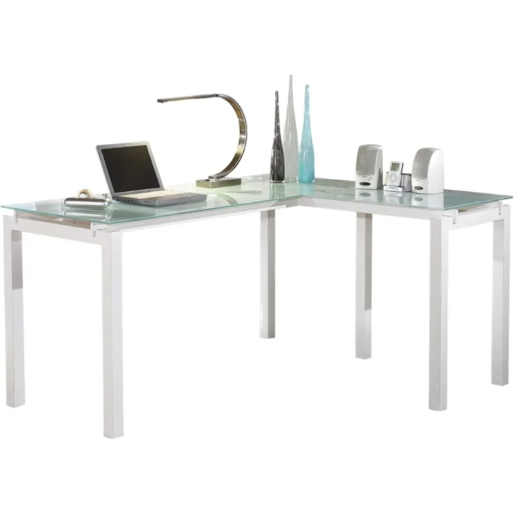 Baraga Contemporary Glass L-Shaped Home Office Desk, White