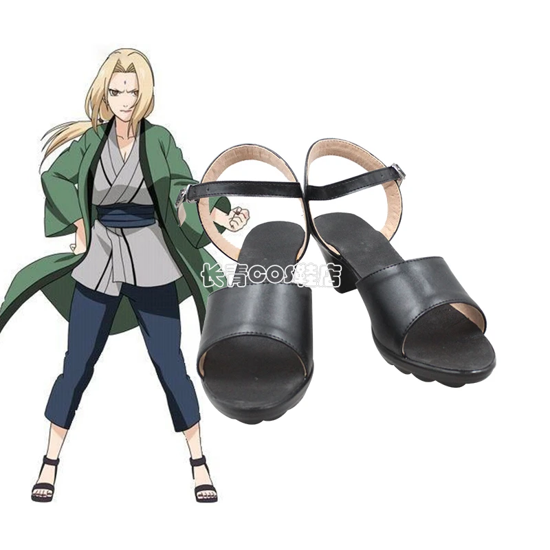 Personaggio anime Tsunade Scarpe cosplay Sandali neri fatti a mano Sandali in ecopelle Festa di carnevale Scarpe di Halloween
