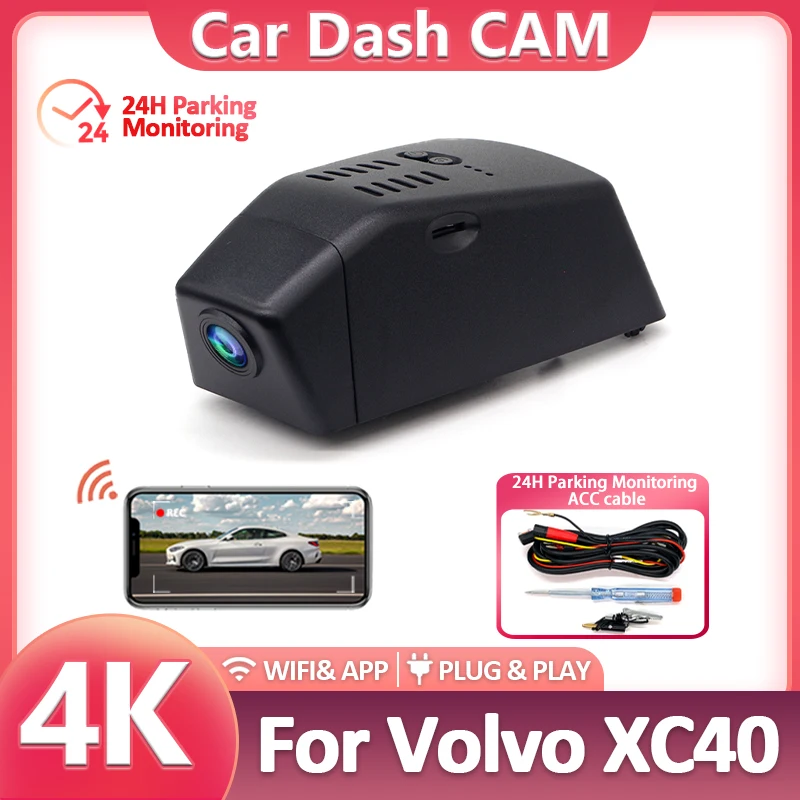 4K HD 2160P Wifi Car DVR Video Recorder Dash Cam For Volvo XC40 Pure Electric Version 2021-2023 for Volvo XC40 2023 2024