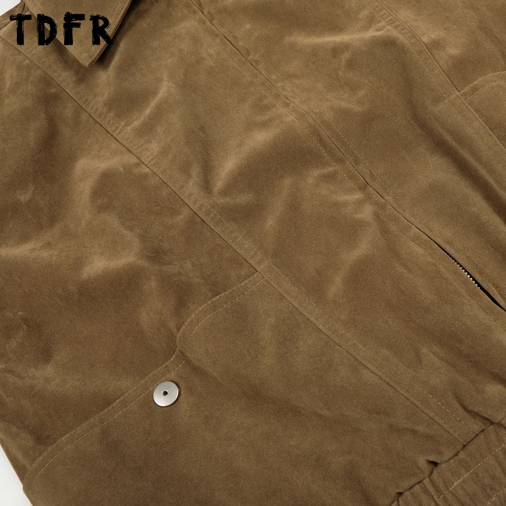 الرجعية جيب البضائع سترة رجالي بلون تقسم الخريف الشتاء التلبيب فضفاضة طويلة الأكمام ملابس خارجية رجل #3