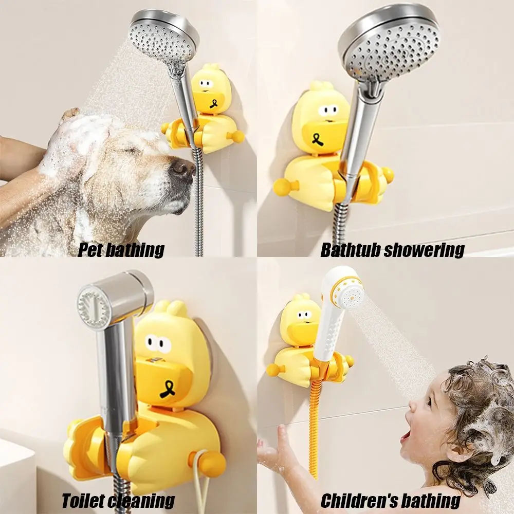 Adjustable Shower Holder with Hook Punch Free Sprayer Fixed Bracket Suction Cup Little Yellow Duck Shower Head Storage Rack