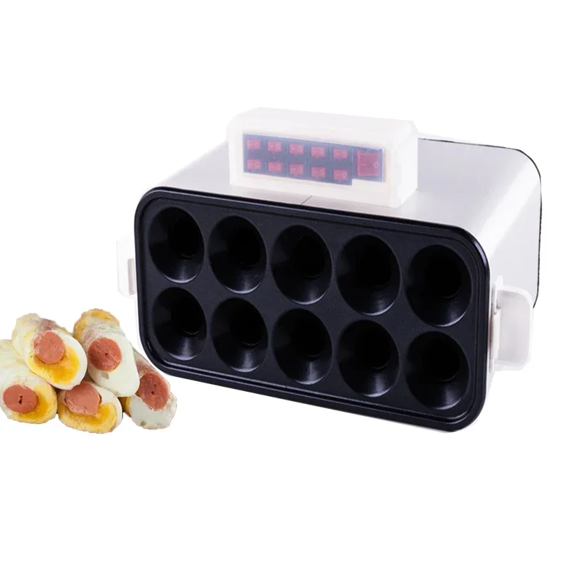 Commercial 10 Holes Egg Sausage Roll Baked Machine Breakfast Egg Hot Roll Maker Snack Food Making Machine