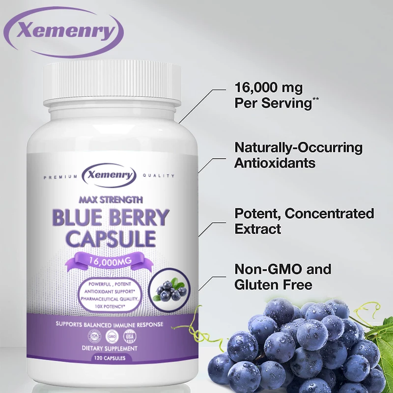 Blueberry Extract Supplement, 120 Capsules, Blueberry Concentrate Boosts Immunity and Supports Brain Health - Non-GMO