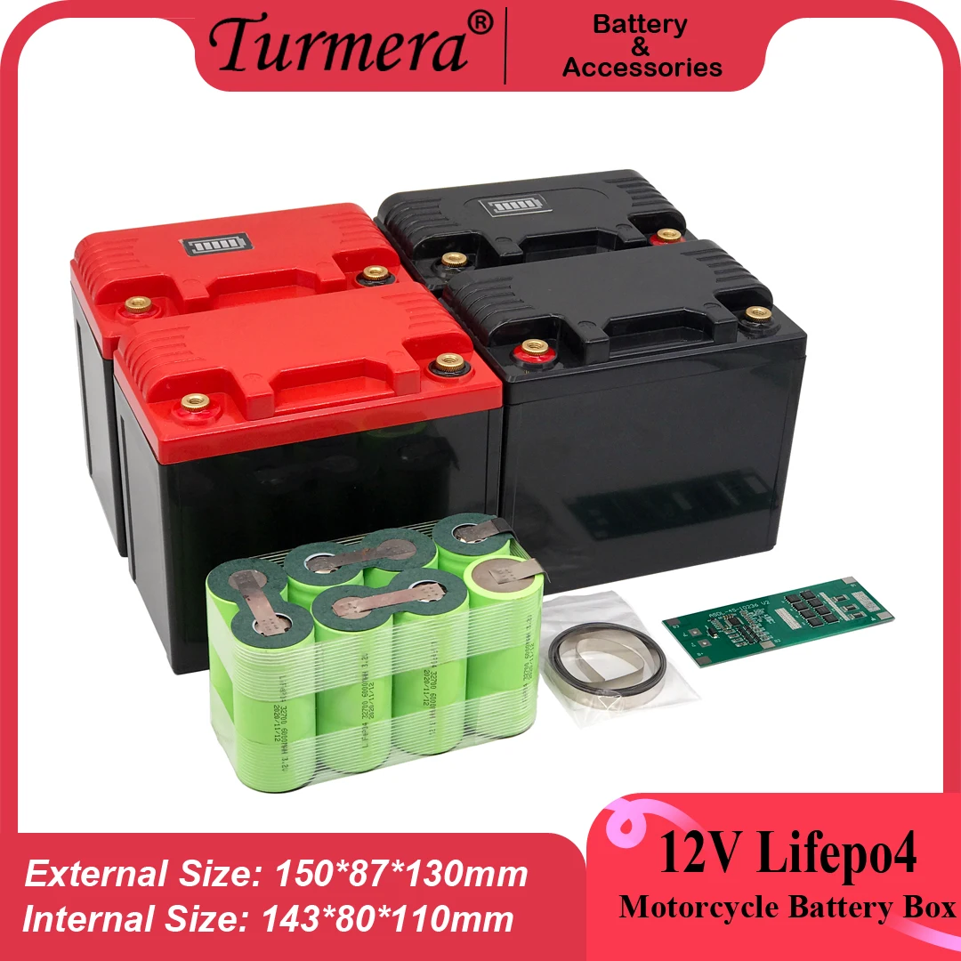 Turmera 12V 14A  32700 Lifepo4 Motorcycle Battery Storage Box Camping UPS 4S 40A BMS with Indicator Use in Replace 12V Lead-Acid