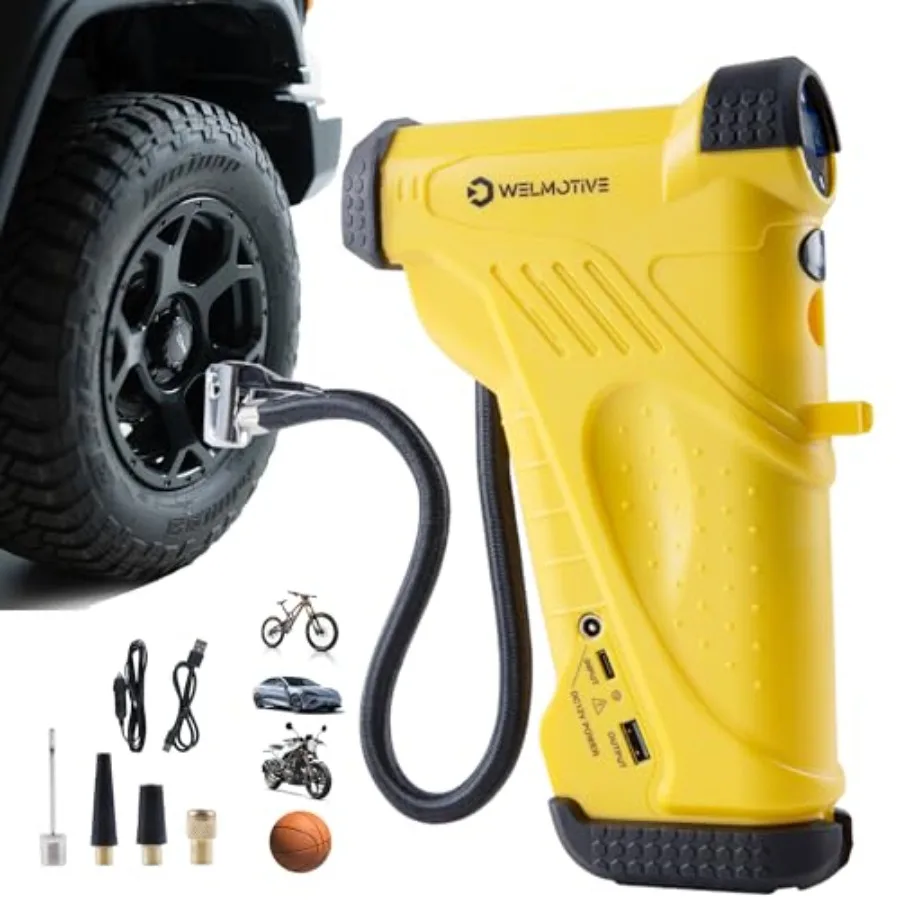 

12V Cordless Tire Inflator with LCD Display for Car Tires: 150PSI High Pressure Air Compressor Fast Charging 22mm Metal Cylinde