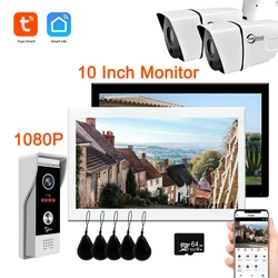 10 Polegada inteligente tuya casa vídeo porteiro wifi tela de toque 1080p vídeo campainha cartão controle acesso unlcok porta telefone kit 64g cartão