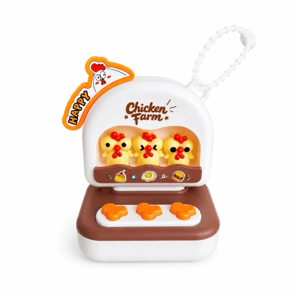 Cartoon Chick Fidget Game Console Key Chain Sounding Anti Anxiety Finger Button Arcade Key Chain Glowing Plastic Handbag Charms