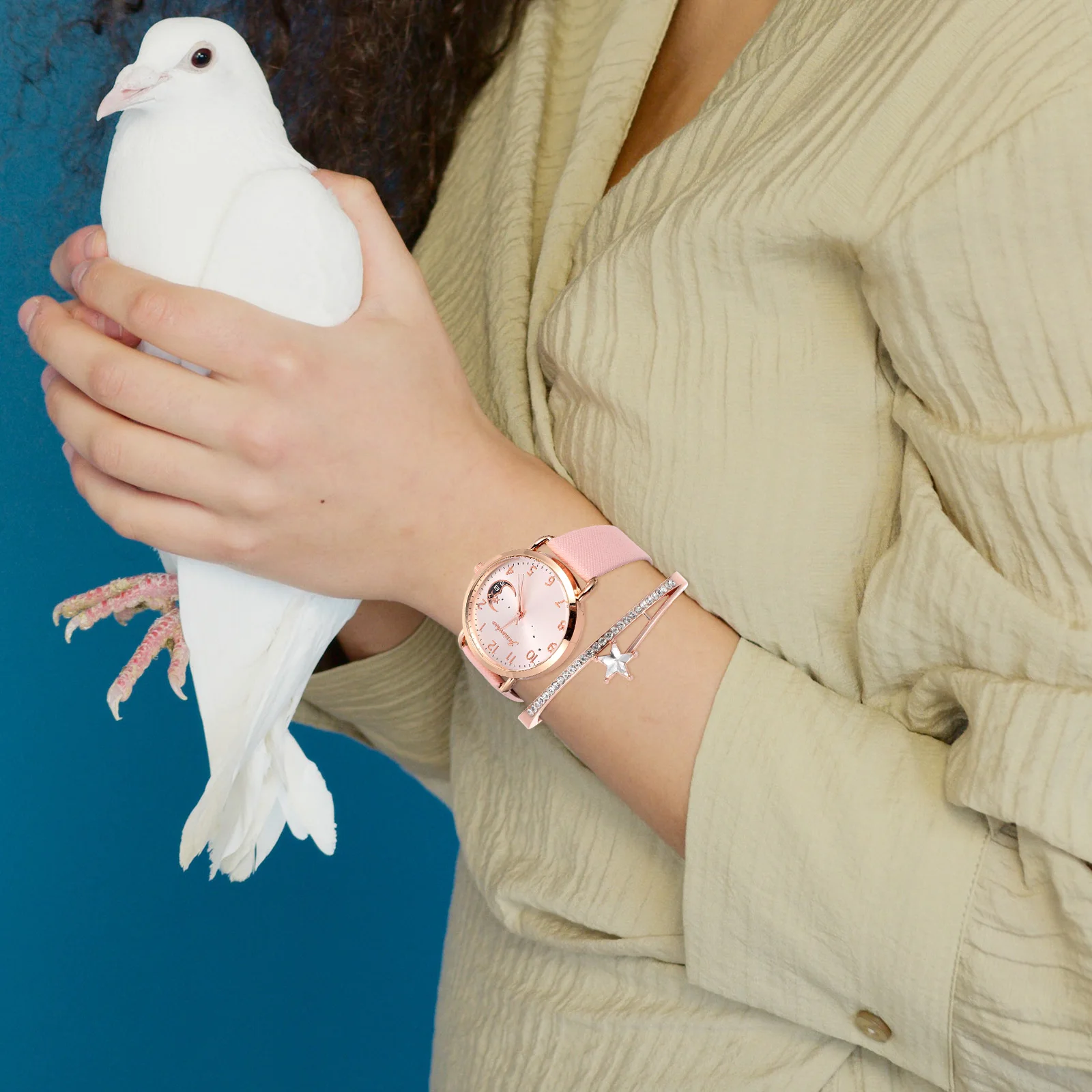 Moon Pattern Watch Bracelet Set Fashion Watches for Women Necklace Accessory Ladies Waterproof