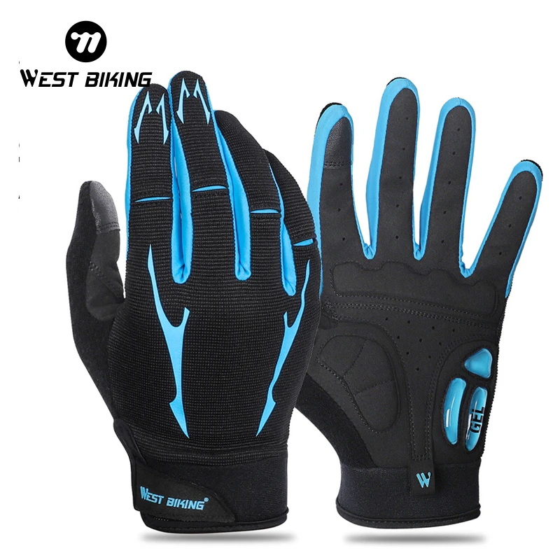 WEST BIKING Breathable Cycling Gloves GEL Liquid Silicone Palm Non-slip Sports Full Finger MTB Enduro Touch Screen Gloves Summer