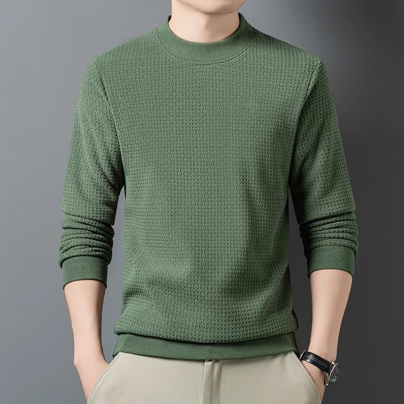Herren-Sweatshirt mit Rundhalsausschnitt, Waffelstruktur, langen Ärmeln, einfarbig, lockerer Schnitt, lässig, für den täglichen Gebrauch, ein Basic-Oberteil für Herbst und Winter. – Detail 16