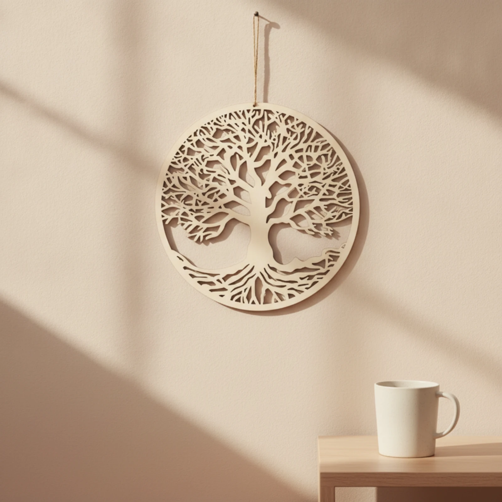 Placa Decorativa de Pared con Diseño del Árbol de la Vida, Redonda, de Madera, con Cuerda, Ligera, Color Marrón, para Sala de Estar