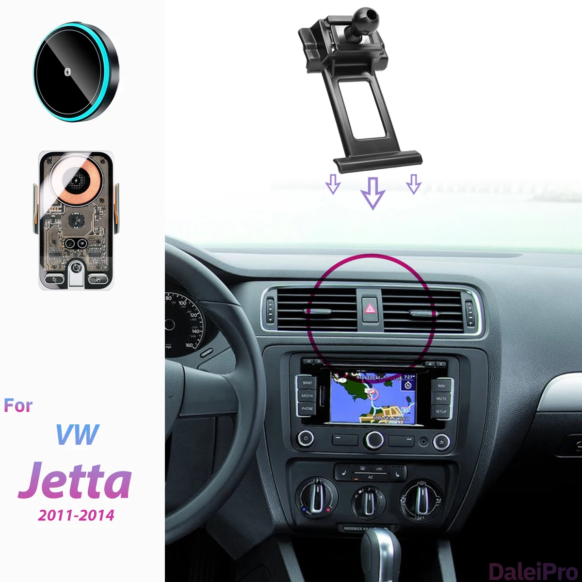 Support de téléphone pour voiture VW Jetta MK6 2011-2014, chargeur sans fil, support magnétique puissant à fixation automatique