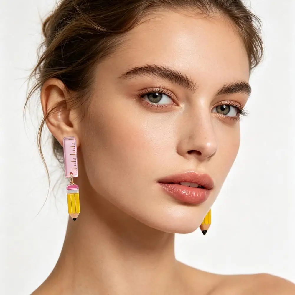 Graduation Season Gift Accessories Teacher Earrings for Women Cute 2d Acrylic Crayon Pencil Jewelry First Day of School