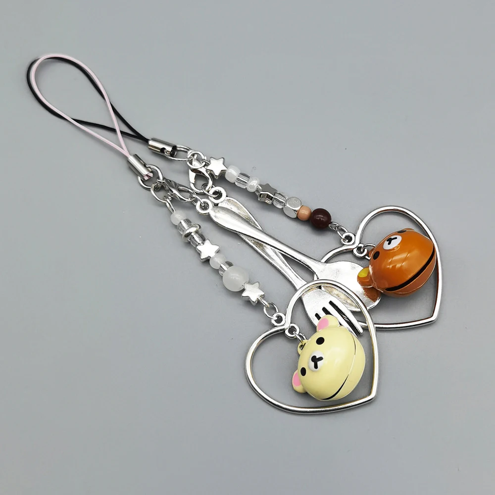 Cute Bear Spoon Keychain Strap Phone Charms Keycord Handmade Bag Camera Pendant for Airpods Lanyard