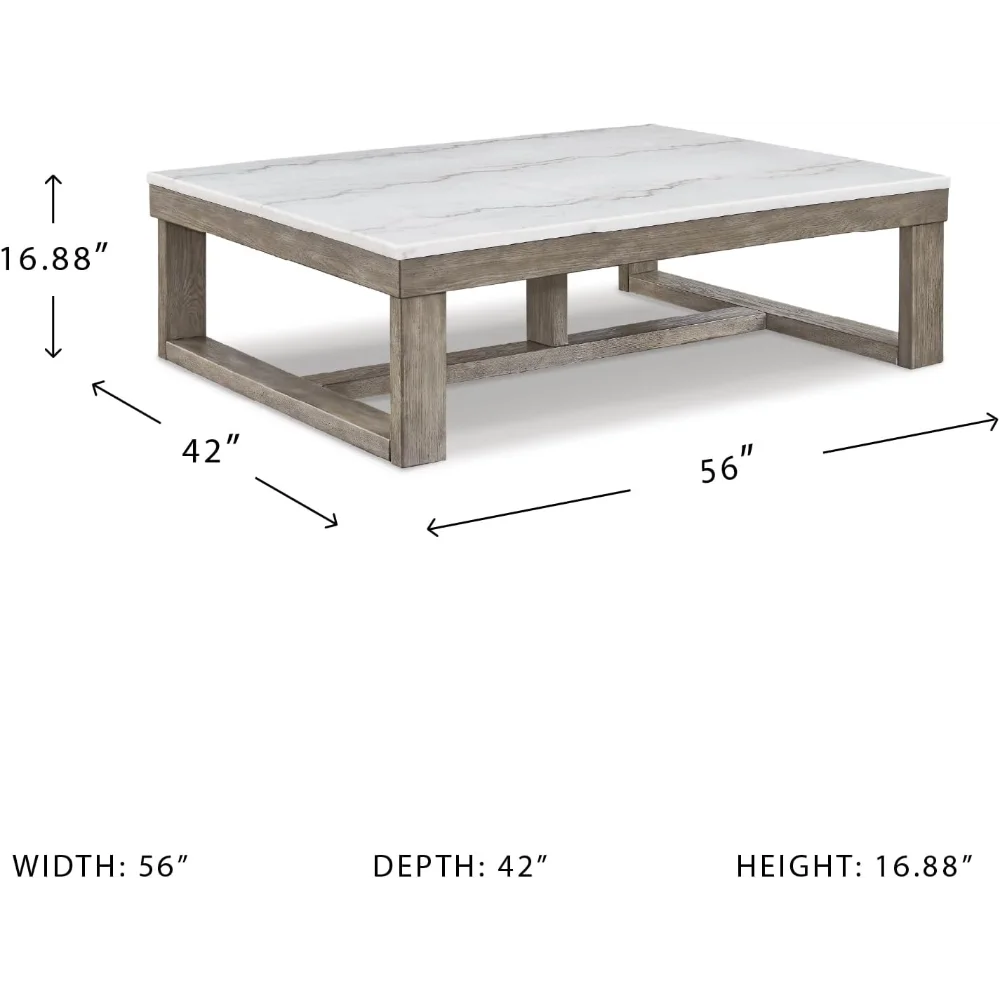 Signature Design by Ashley Loyaska Casual Cocktail Table with Natural Marble Top, White & Light Gray