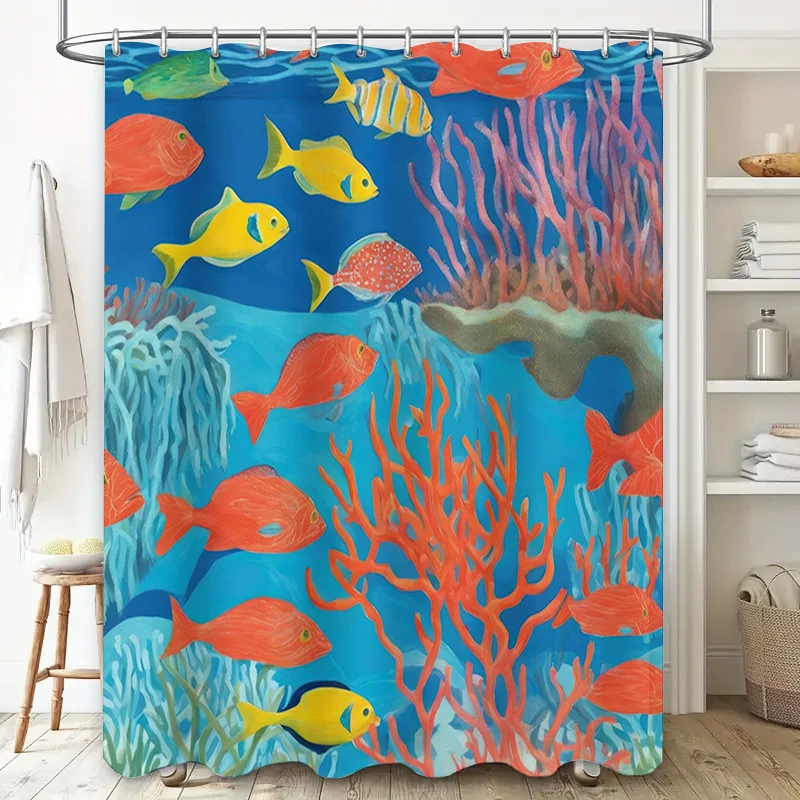 Colorful Fish Coral Blue Waterproof Shower Curtain Home Decor Bathroom Accessory for Kids Bathrooms Adults 72x84in/183cm x90cm