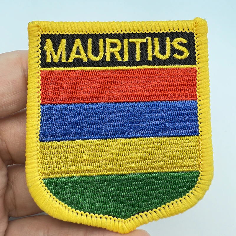 7*6CM MAURITIUS Shield Shape Iron-on Flag Patch Embroidered Saw on Badges Patches for Clothing