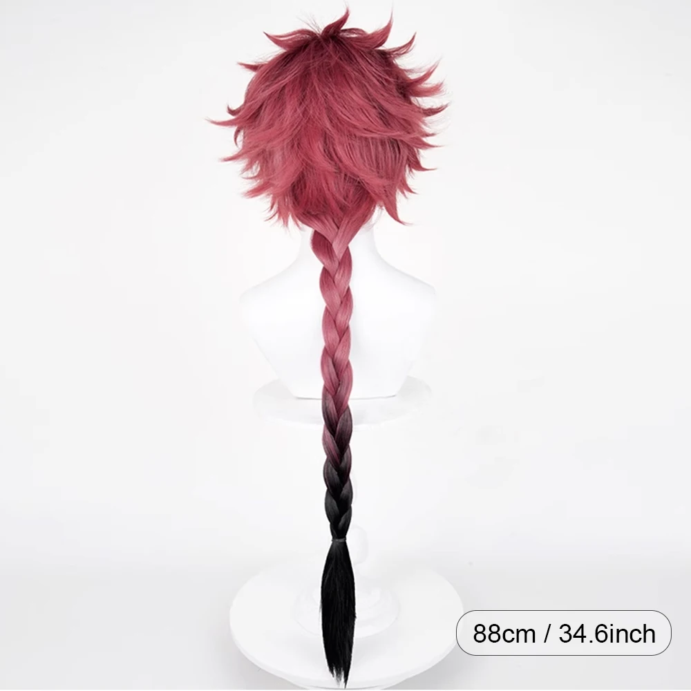 Red Ombre Black Long Straight Braided Synthetic Wigs Middle Part Anime Game Cosplay Fluffy Wig for Daily Party