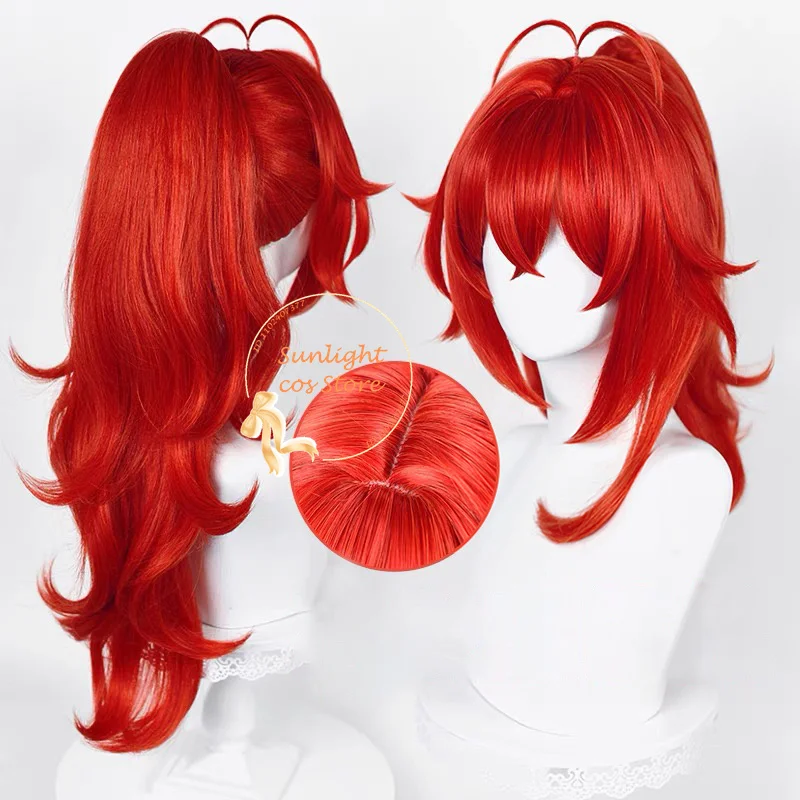 

Diluc Cosplay t Diluc Ragnvindr Cosplay Wig 65cm Red Ponytail Diluc Wig Heat Resistant Synthetic Hair Wigs+Wig Cap