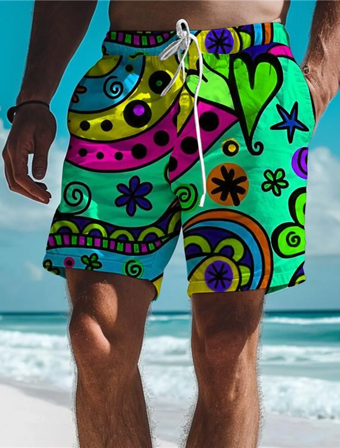 Graffiti Men\'s Resort 3D Printed Board Shorts Fashion Swim Trunks Elastic Waist Drawstring Hawaiian Style Holiday Beach Shorts