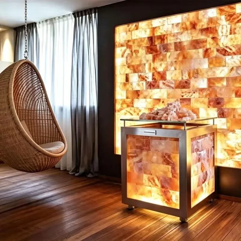 Natural Pink Himalayan Salt Cube Lamp Stainless Steel Frame Custom Size Crystal Light for Bedroom Spa Home Decor Ambient