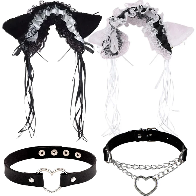 2 pz Cat Ear Bow collana fascia Cosplay orecchio di coniglio campana di peluche fascia per capelli donna ragazza festa copricapo accessori per capelli per Cosplay