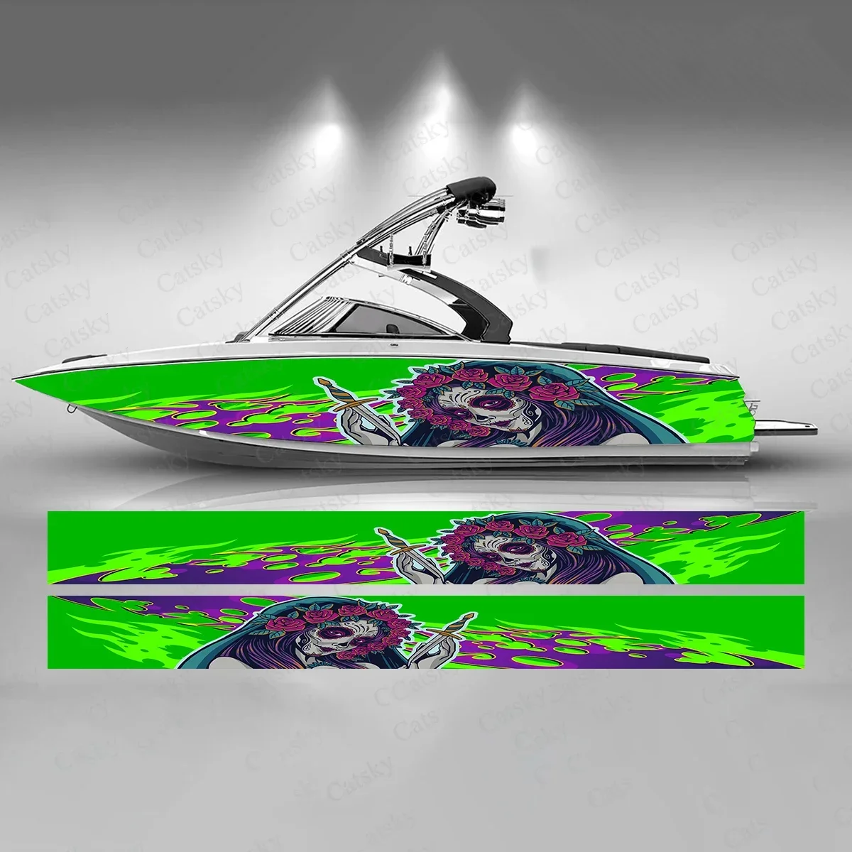 

Day of The Dead Colorful Boat Sticker Fashion Custom Fish Boat-Sticker Vinyl Waterproof Boat Wrap Graphic Boat Wrap Decal