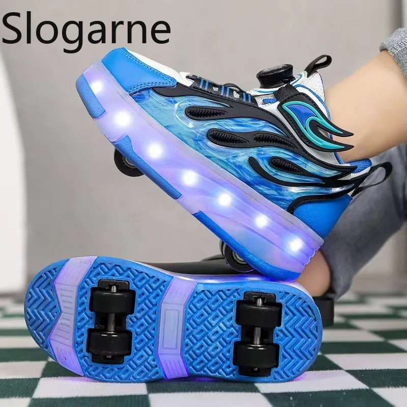 Roller Sneakers Boys Sport Gym Footwear Roller Skates 4 Wheels Shoes USB Charge LED Light Roller Sakte Shoes Girls Runaway Shoes