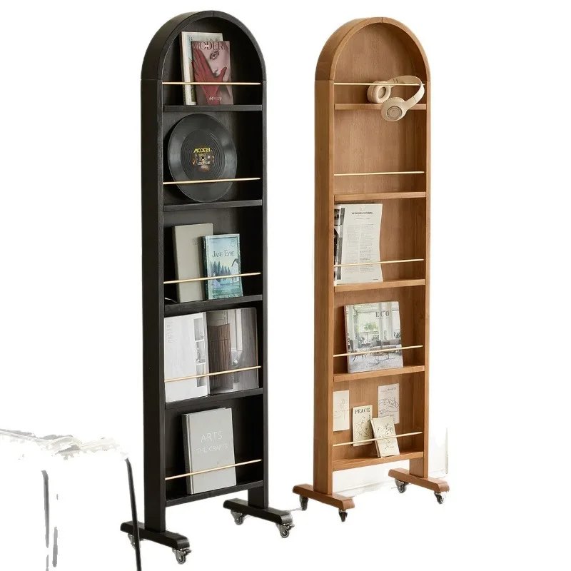 

Medieval solid wood floor-to-ceiling movable whole body dressing mirror, floor-to-ceiling books, newspapers and shelves