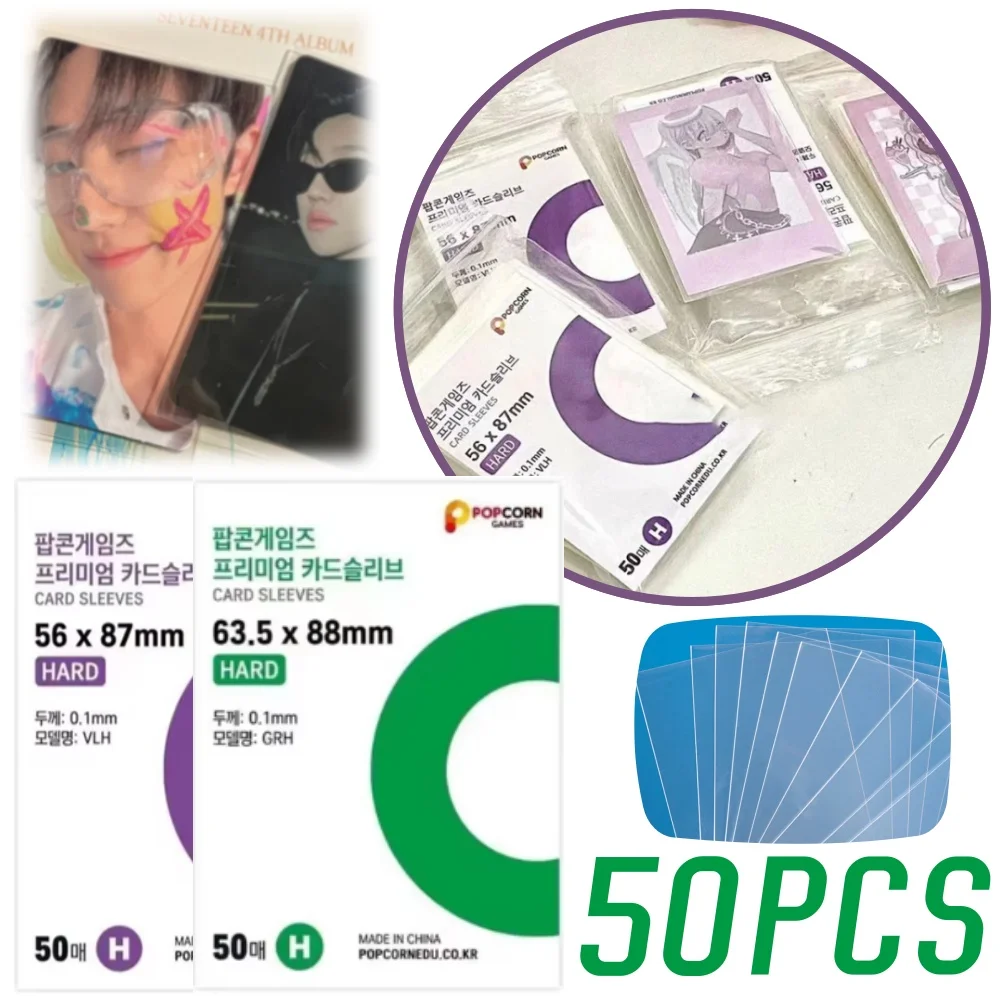 50pcs Card Sleeves Clear Korea Acid Free-No CPP HARD 3 Inch Original Photo Card Flat Card Holder Photocard Holographic