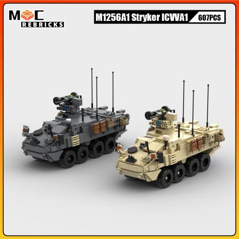 WW2 US Army Military Vehicles Camo Stryker M1256A1 APC Enhanced Building Block SWAT Car Collection Display Brick Toy Boys Gift