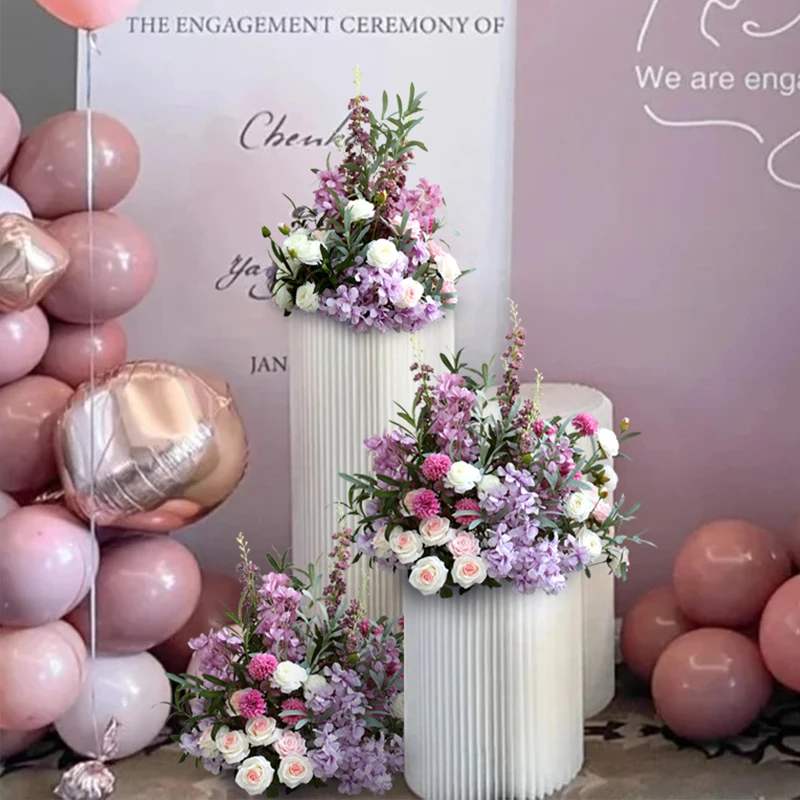 طاولة مخصصة من أوراق نبات الدلفينيوم الأخضر الوردي ، كرة زهرية ، ديكور زفاف ، دليل طريق ، صف زهور ، الدعائم للحفلات #2