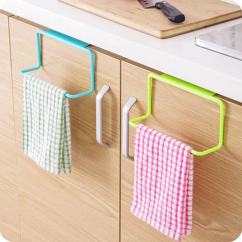 Towel Racks No Punching Kitchen Cabinet Door Towel Rack Bar Hanging Holder Rag Shelf Hanger Home Organizer with Hooks