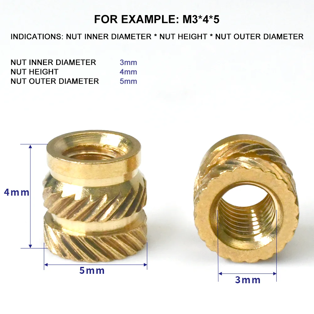 M2 M2.5 M3 M4 M5 M6 Heat Set Threaded Insert Brass Nut Hot Melt Knurled Inserts Double Twill Embedment Copper Nut Assortment Kit