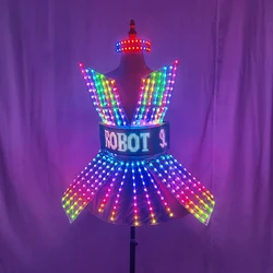 Vestido de club nocturno con espejo láser brillante para mujer, barra LED brillante, Dj, Gogo, bailarina, cantante, disfraz de escenario, traje de cumpleaños de noche