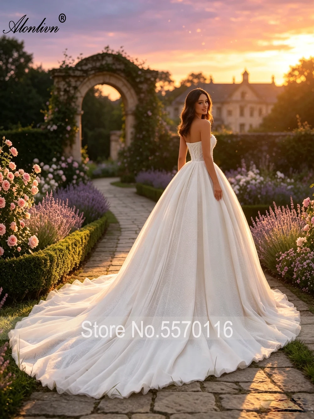 Alonlivn Custom Made Bling Lace Sweetheart Ball Gown Wedding Dresses Removable Full Sleeves Beading Pearls Elegant Bridal Gowns